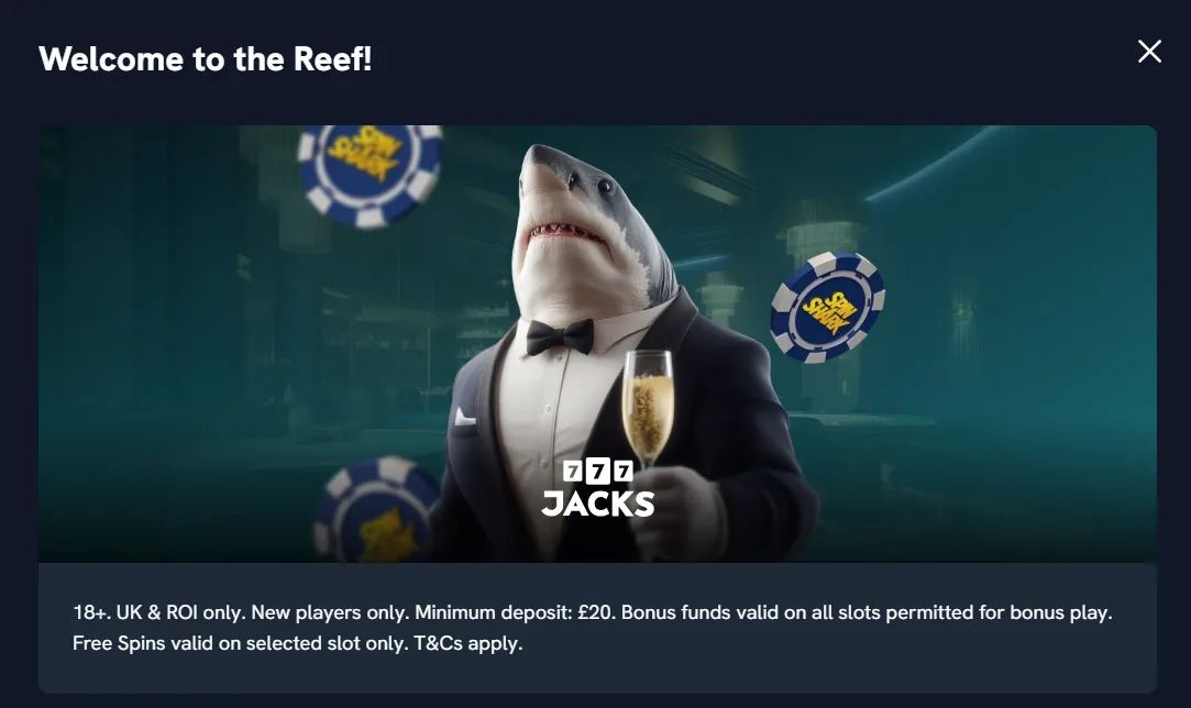 SpinShark Casino bonus page screenshot